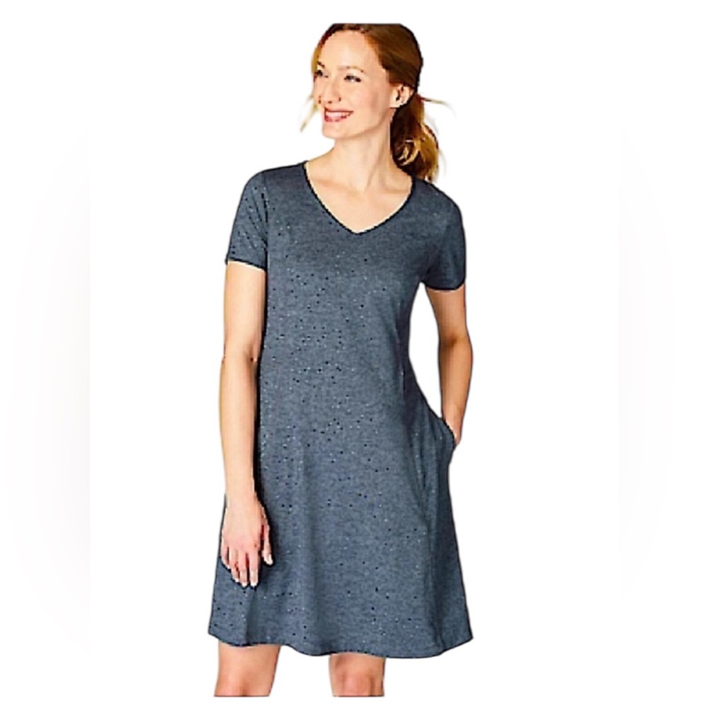 ✨ J. Jill Fit Marled V-Neck Dress | Petite XS | Gray A-Line Pockets Activewear